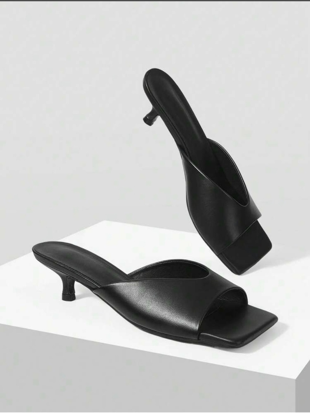 Classic Black Open-Toe Kitten Heel Mules